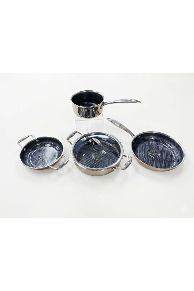 Professional Hybrid Stainless Steel 4-Piece Kitchen Set 24 cm Karnıyarık-24 Pan-20 Pan-16 cm Saucepan