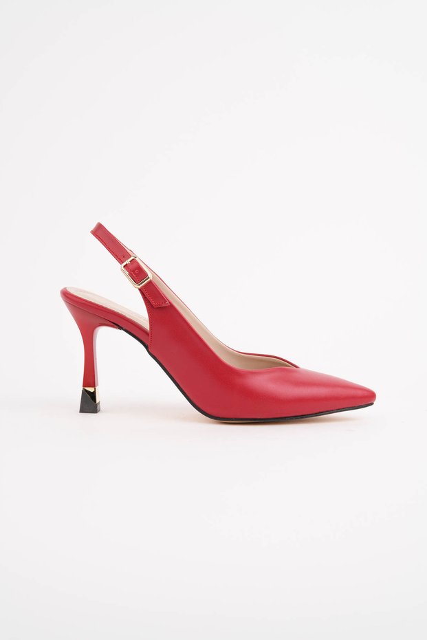 Red Leather Open Back 8.5 cm V Model Women's Summer Stiletto Special Heel New Season Premium Product