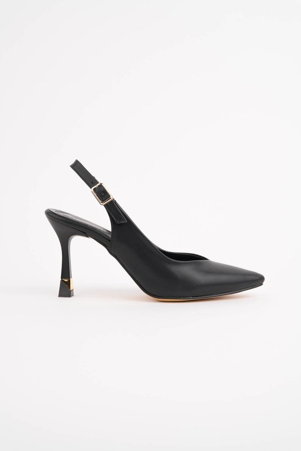 Black Leather Open Back 8.5 cm V Model Women's Summer Stiletto Special Heel New Season Premium Product