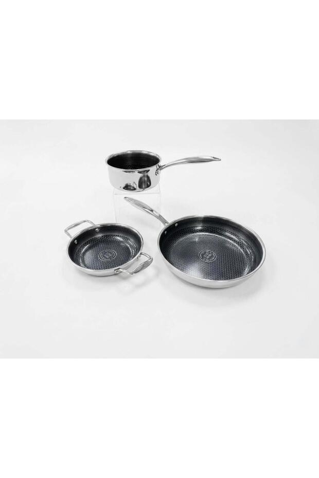 Professional Hybrid Stainless Steel Pan and Saucepan Set, 3X Ceramic Coated 16 Saucepan -24 Pan