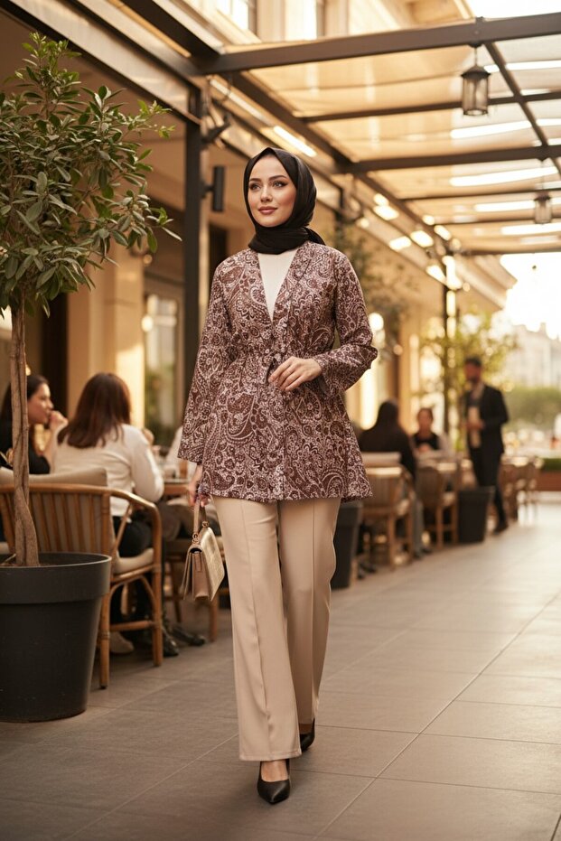 Krem Regular Kalıp Kumaş Pantolon