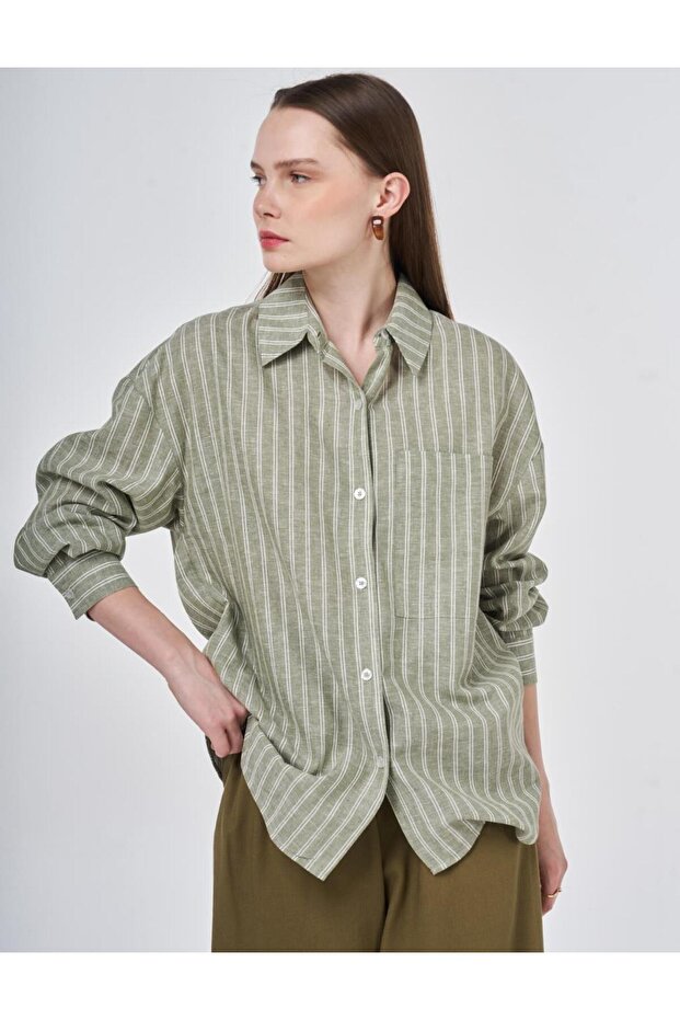Single Pocket Cotton Linen Tunic Khaki