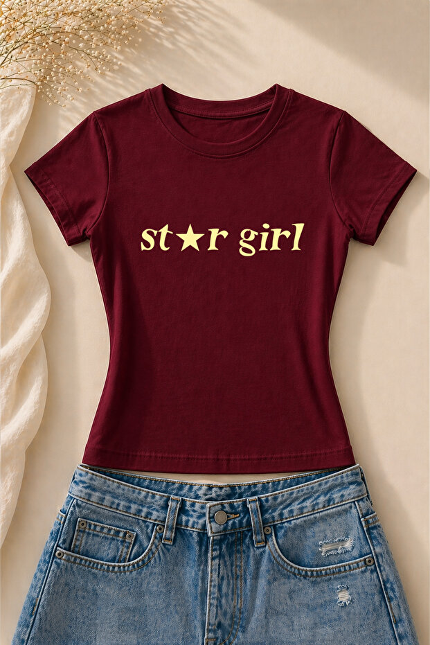 Women's Star Girl Printed Lycra Short Sleeve Lycra Tight Body T-Shirt