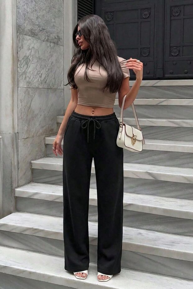 Modal Touch Ultra Soft Fabric Wide Leg High Waist Sweatpants Rf0675
