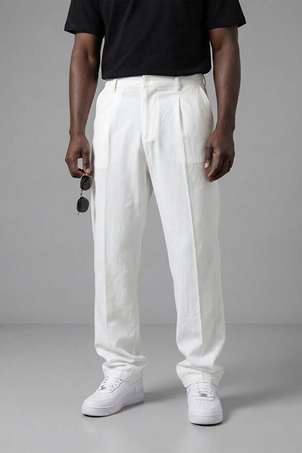 Men's Baggy Gabardine Fabric Single Pleated Buttoned Pants K2052Gp