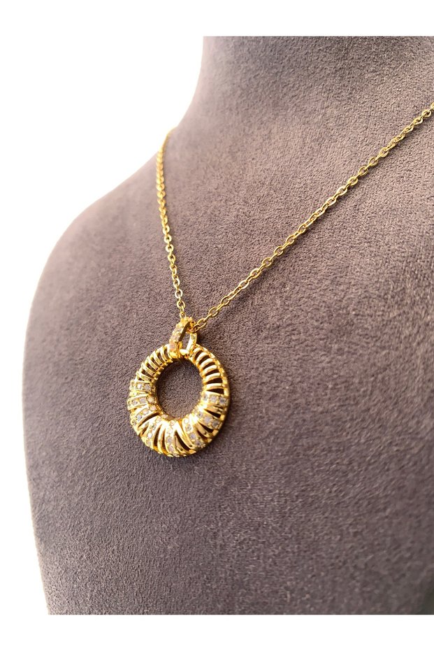 Spiral Design Spaced Stone Women's Steel Necklace Gold Color