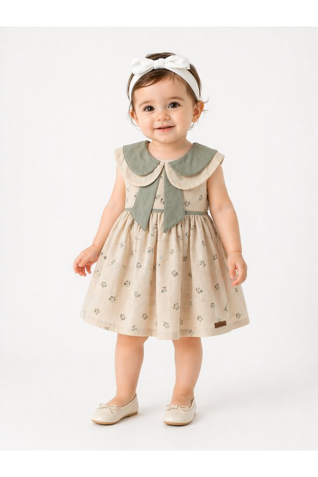 Baby Girl Double Collar Patterned Stylish Dress 6-24 Months
