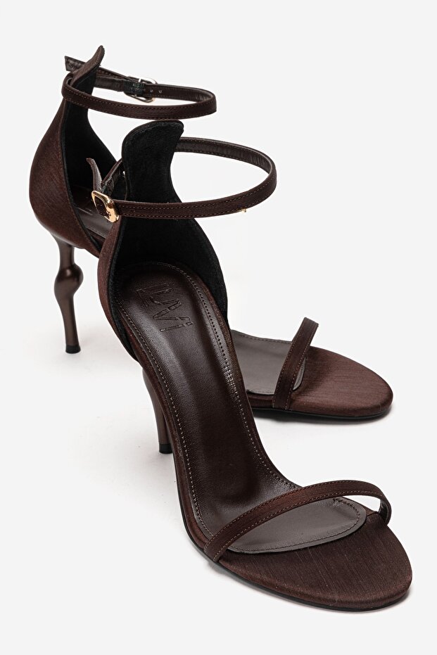 Yelena Brown Satin Thin Strap Women's Heeled Shoes