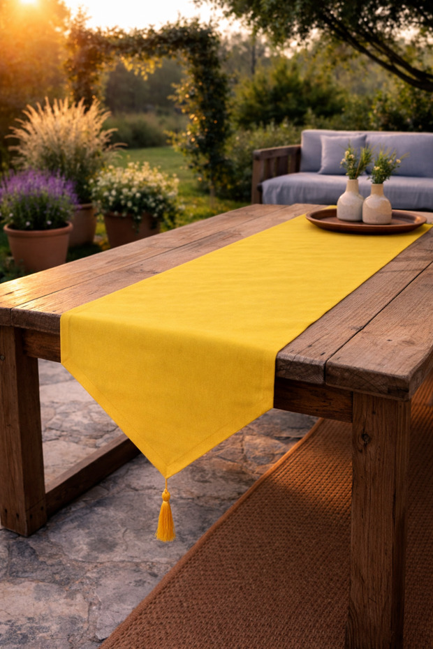Yellow Color Duck Linen Decorative Runner 40 X 140 cm