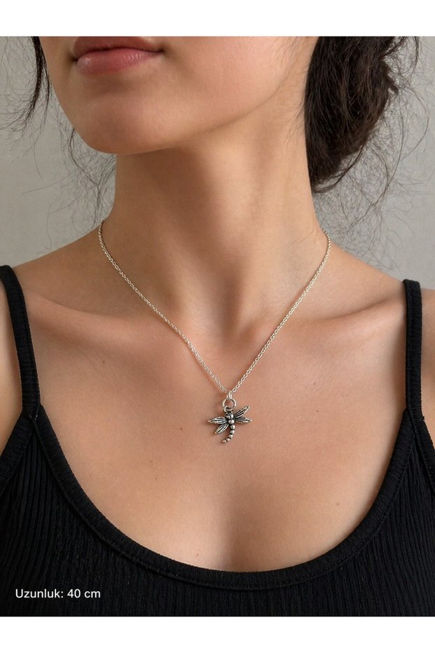 Steel Chain Dragonfly Figured Necklace – 40 cm Minimalist Stylish Women's Necklace