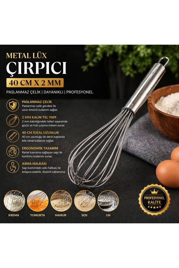 Metal Luxury Whisk 40 cm – Stainless Steel Professional Kitchen Whisk