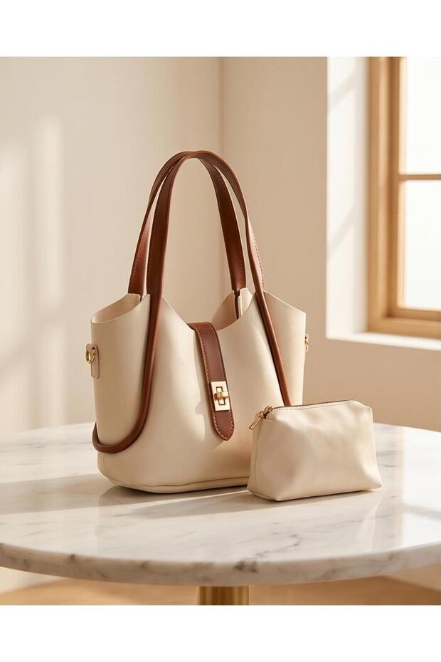 Women's Shoulder Bag with Wallet and Buckle Detail