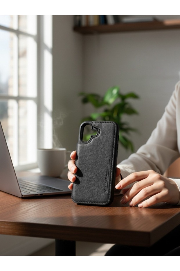 iPhone 16 Genuine Leather Black Wallet-Card Holder Flip Case