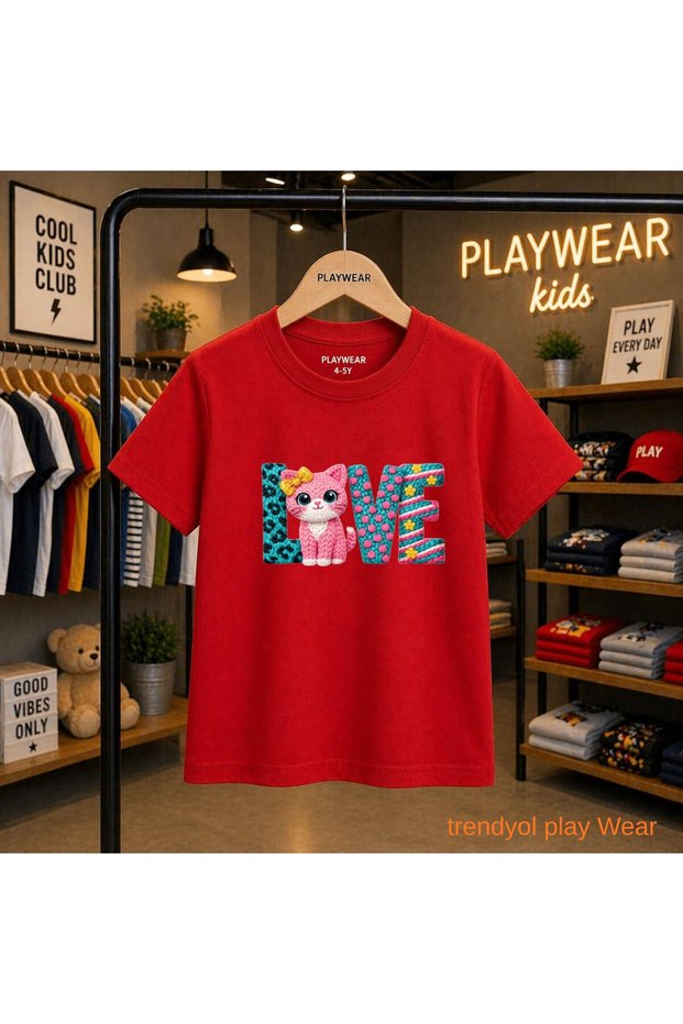 Cat Love Printed 100% Kids Unisex T-Shirt 5 6 -7 8-9 10 -11 12 Years Old