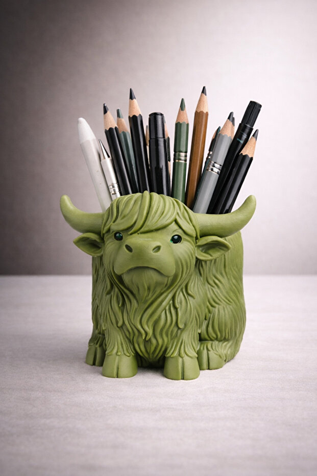 Cute Ox Pen Holder – 3D Printed Decorative Desk Organizer 12cm Height X 13cm Width