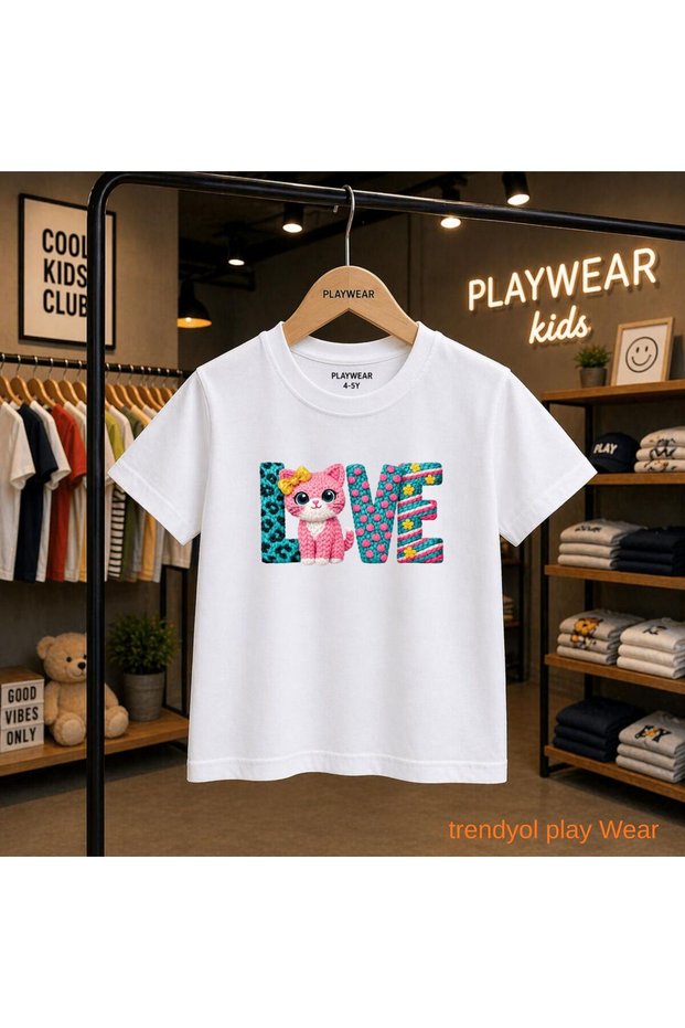 Cat Love Printed 100% Kids Unisex T-Shirt 5 6 -7 8-9 10 -11 12 Years Old
