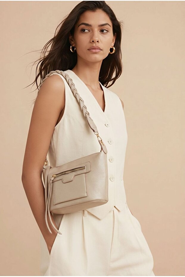 Traditional Model Women's Shoulder Bag with Knitting Details
