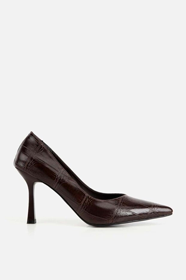 Women's Brown Pointed Toe Croco Thin High Heel Shoes