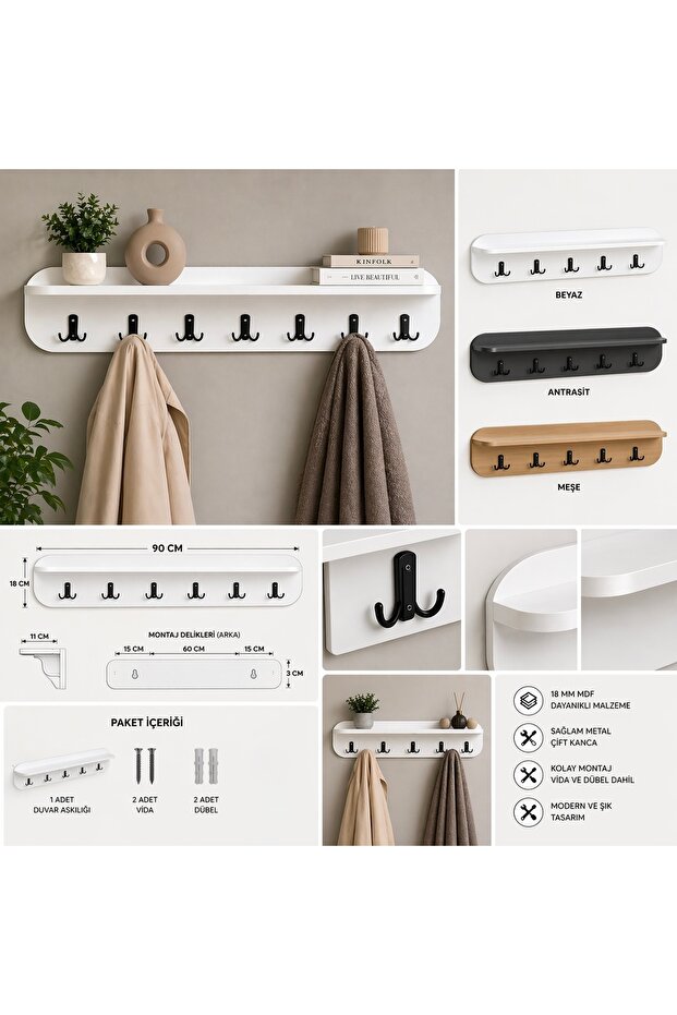 Duvar elbise askılığı 90 cm