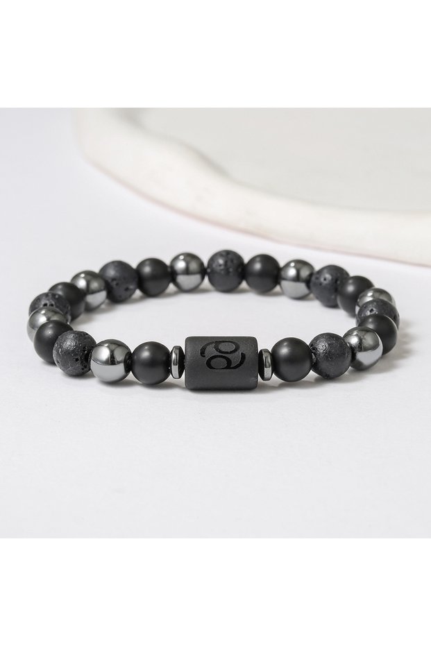 Cancer New Arrival 12 Zodiac Energy Bracelet Natural Volcanic Stone Black Retro Handmade Couple Bead