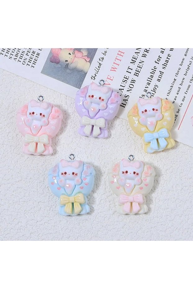 10pcs mix 10Pcs Kawaii Cartoon Cat Bouquet Resin Charms For Jewelry Making Earring Necklace Bracelet