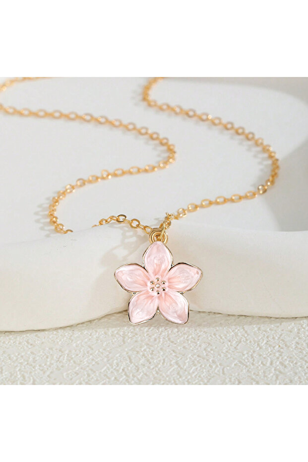 style1 New Cherry Blossom Korean Japanese Clover Flower Pendant Necklace For Women Fresh Versatile E