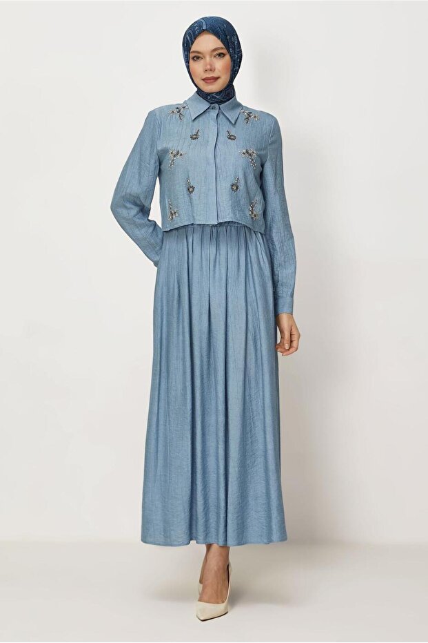 Beaded Embroidered Suit with Skirt 45745