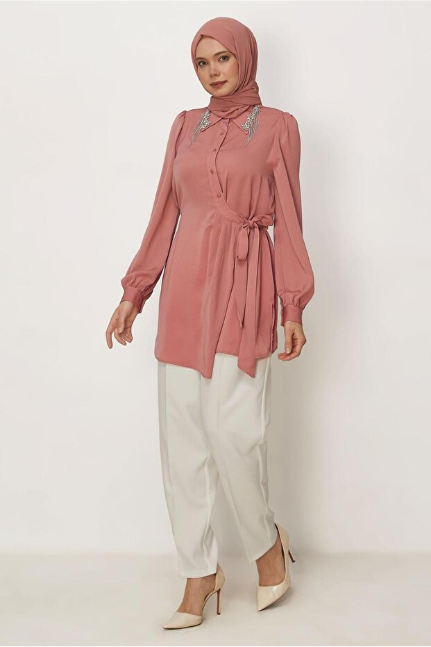 Belted Tunic with Stone Details 46585