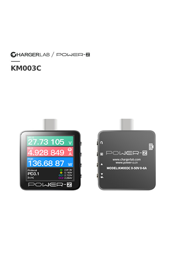 جهاز اختبار ChargerLAB POWER-Z 240W PD3.2 بروتوكول 48 فولت ثنائي المنفذ من النوع C طراز KM003C