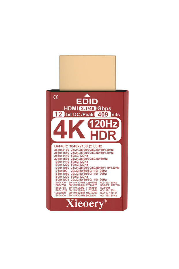 12-bit 409nits(H2.1) HDMI 2.1 4K 120Hz HDR EDID Emulator, 8-Bit Deep Color Dummy Plug with 1600 Nits