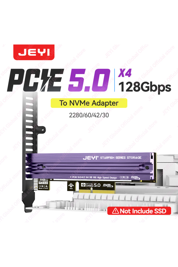JEYI 5.0 X4 JEYI M.2 NVMe to PCIe 5.0 Expansion Card with Aluminum Heat Sink 128Gbps M.2 SSD NVME Co