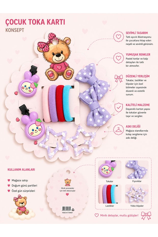 Girl's Buckle Set of 10 – Set of Figured Clip Buckles, Bow Buckles, and Rubber Buckles | Baby & Kids Hair Accessory