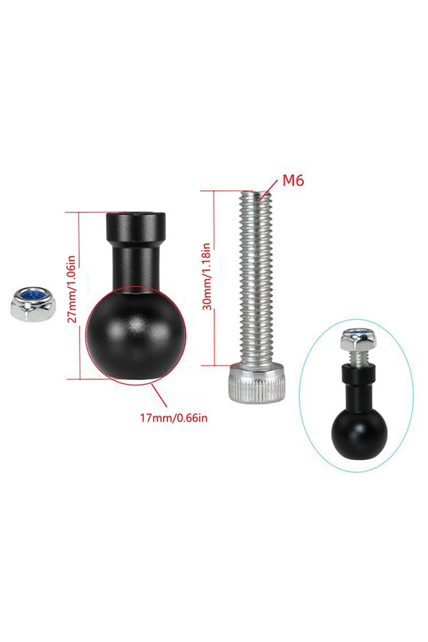 Black Hot Sale 17mm Ball Head To M6 Screw Bracket Connector Motorcycle Sport Camera Mount Connector