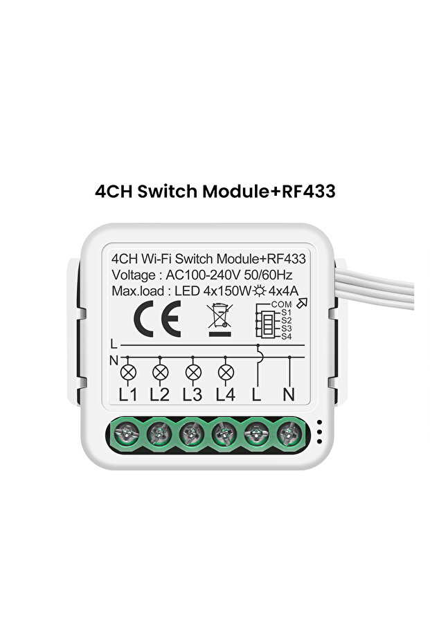 وحدة مفتاح ذكي واي فاي تويا WF-RF 4CH GIRIER تدعم RF433، تتطلب سلك محايد، 1/2/3/4 قنوات، تدعم التحكم ثنائي الاتجاه
