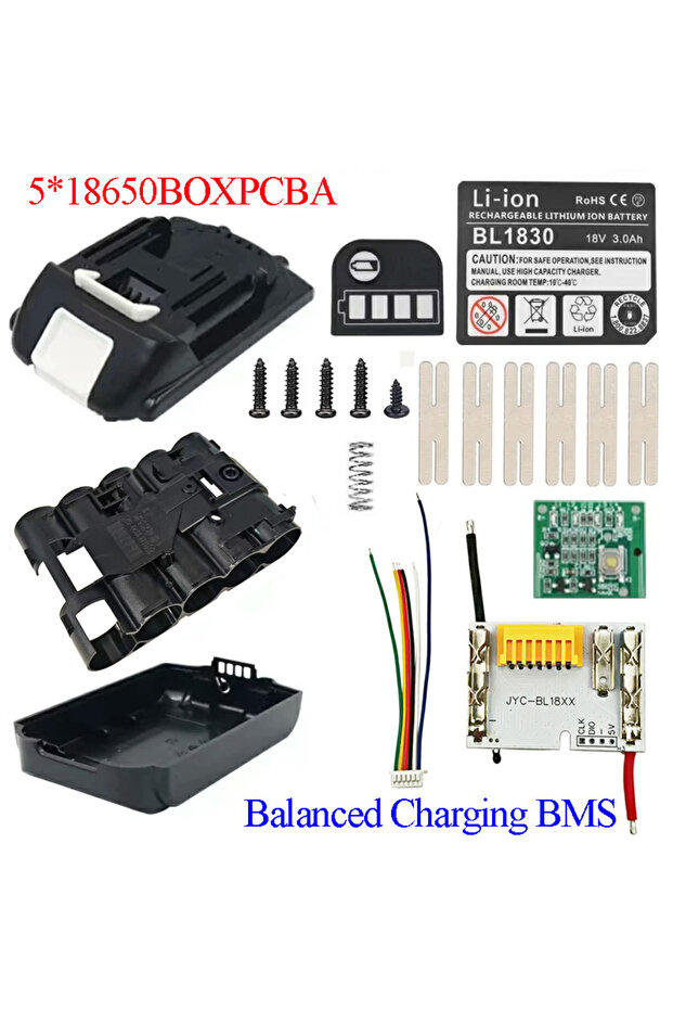 علبة بطارية ليثيوم BOXPCB BL1815B 5X18650 مع لوحة دوائر شحن متوازنة BMS ومؤشر LED ومفتاح تحكم B