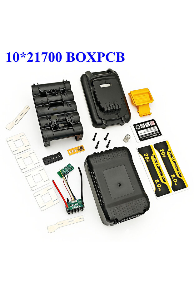 علبة بلاستيكية لبطارية الليثيوم BOXPCB 10X21700 مع لوحة حماية الدائرة الكهربائية DCB208 BMS PCBA لـ Dewalt 20V