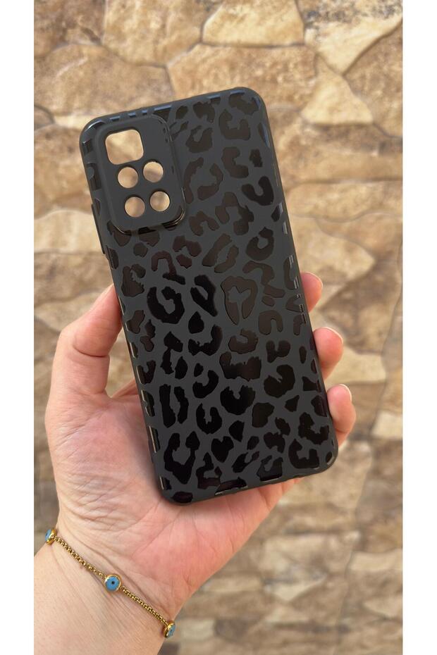 Redmi 10 2022 Compatible Black Leopard Patterned Silicone Shock Absorbing Classic Protected Rubber Case