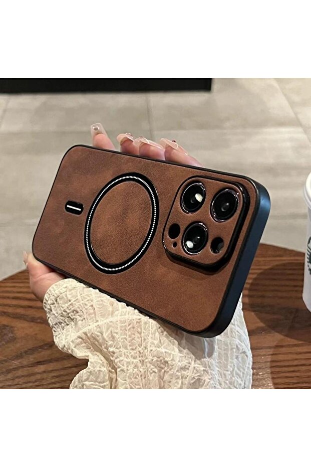 حافظة هاتف فاخرة لاسلكية مغناطيسية بلون بني لـ iPhone 14 Pro، متوافقة مع iPhone 11، 12، 13، 14، 15.