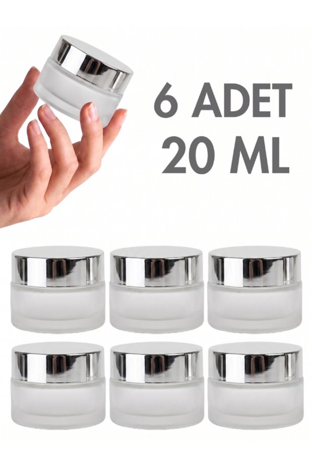 6 Pcs Silver Glossy Lid Frosted Lip Skin Care Cream Cosmetic Hand Care Travel Glass Jar 20ml