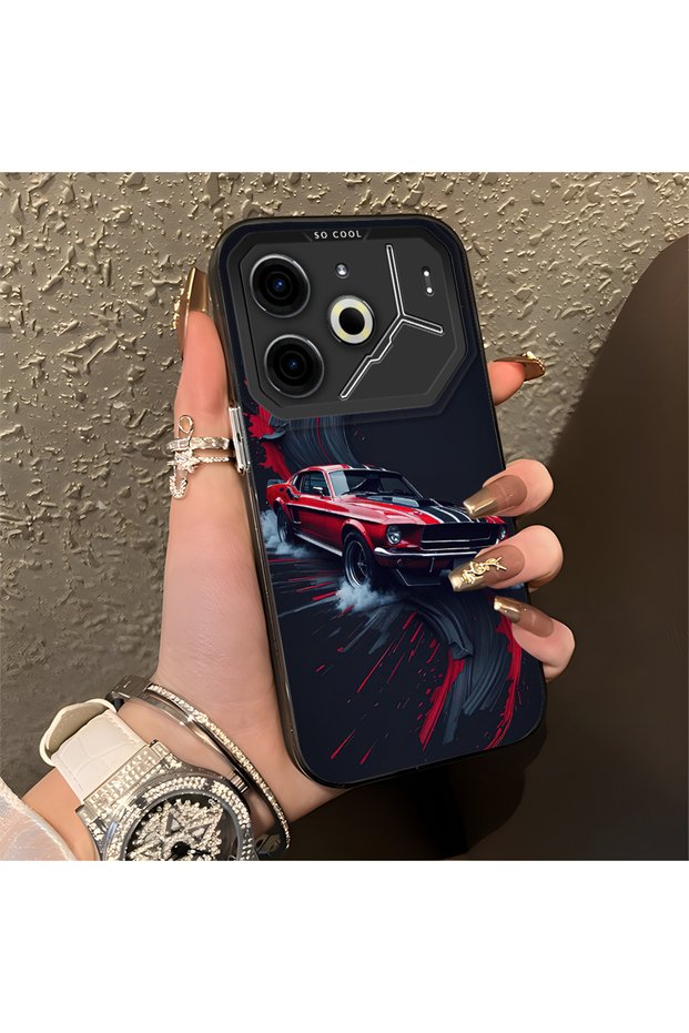 Tecno Pova 6 Compatible Silicone Edge Hard Back Anti-Fall Phone Case Sports Car Patterned