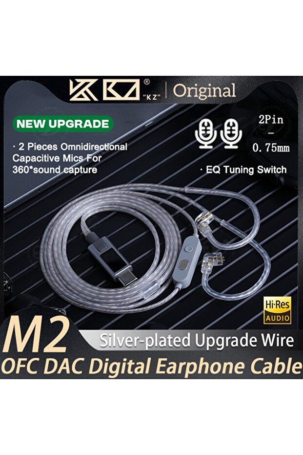 TypeC With 2MIC KZ M2 Dual Mic Silver Plated Cable Headphone Cable Type-C/3.5MM Upgrade Cable Earpho