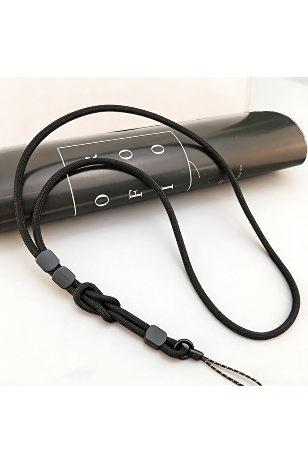 Viscose / Nylon Black Colorful Hand-woven Mobile Phone Lanyard Adjustable Detachable Dual-use Lanyar