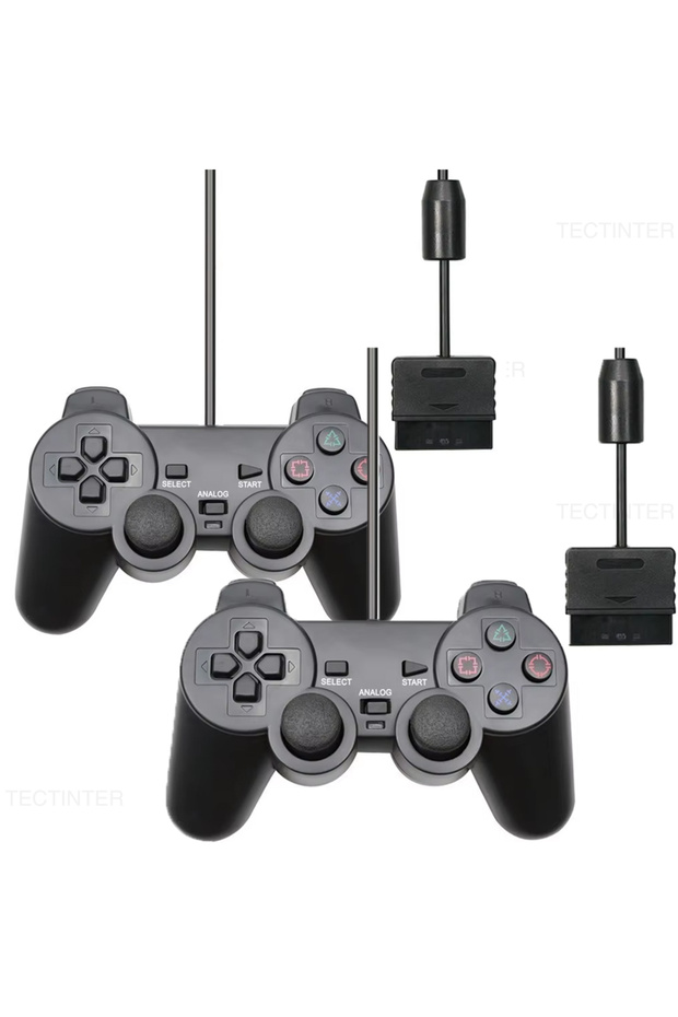 وحدة تحكم سلكية (قطعتان) لجهاز PS2، أذرع تحكم للبلايستيشن 2 مع خاصية الاهتزاز والصدمات