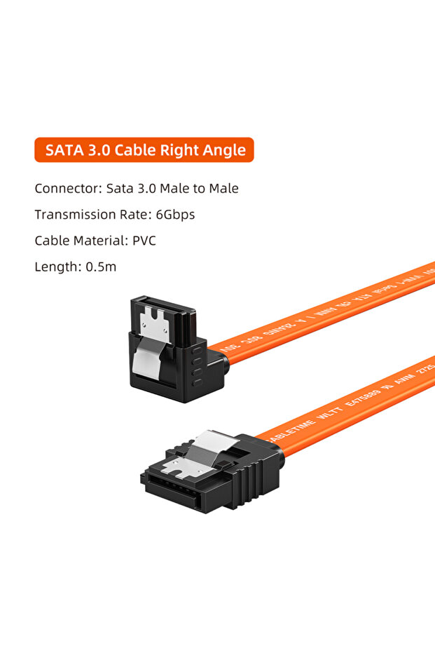 كابل CABLETIME بزاوية قائمة 0.5 متر، سرعة نقل 6 جيجابت في الثانية، SATA 3.0، مستقيم بزاوية قائمة لـ SSD و HDD - نقل سريع