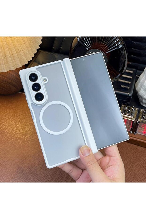 Galaxy Z Fold6 WHITE For Magsafe Case For Z Fold 5 6 7 8 Ultra Transparent Hinge Wireless Charging