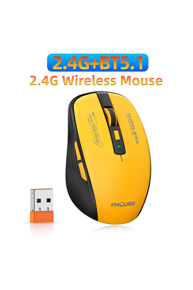 03 ماوس لاسلكي بتقنية البلوتوث 5.1 و2.4 جيجا هرتز USB، صامت وقابل للتعديل بدقة 2400 نقطة في البوصة، ماوس لاسلكي ثنائي الوضع