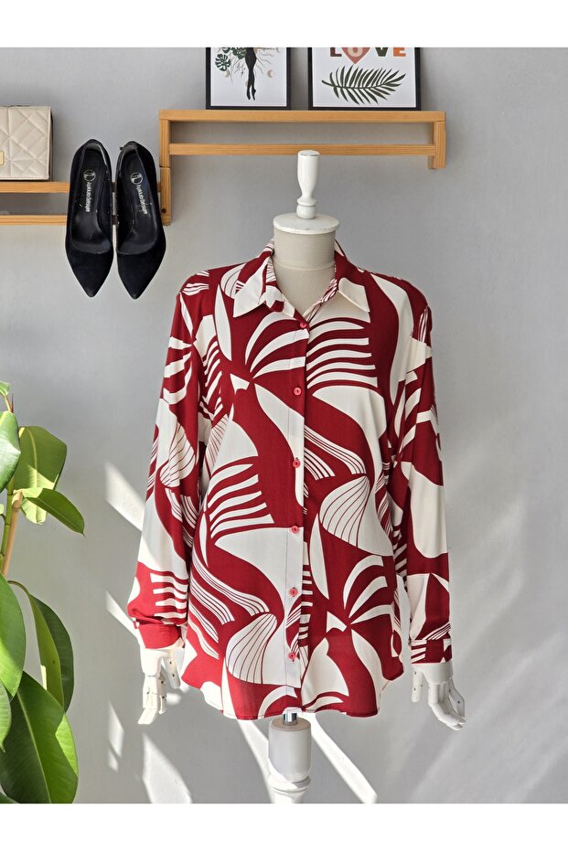 Women's Viscose Shirt Long Sleeve Patterned Comfortable Fit Casual Stylish Woven Shirt