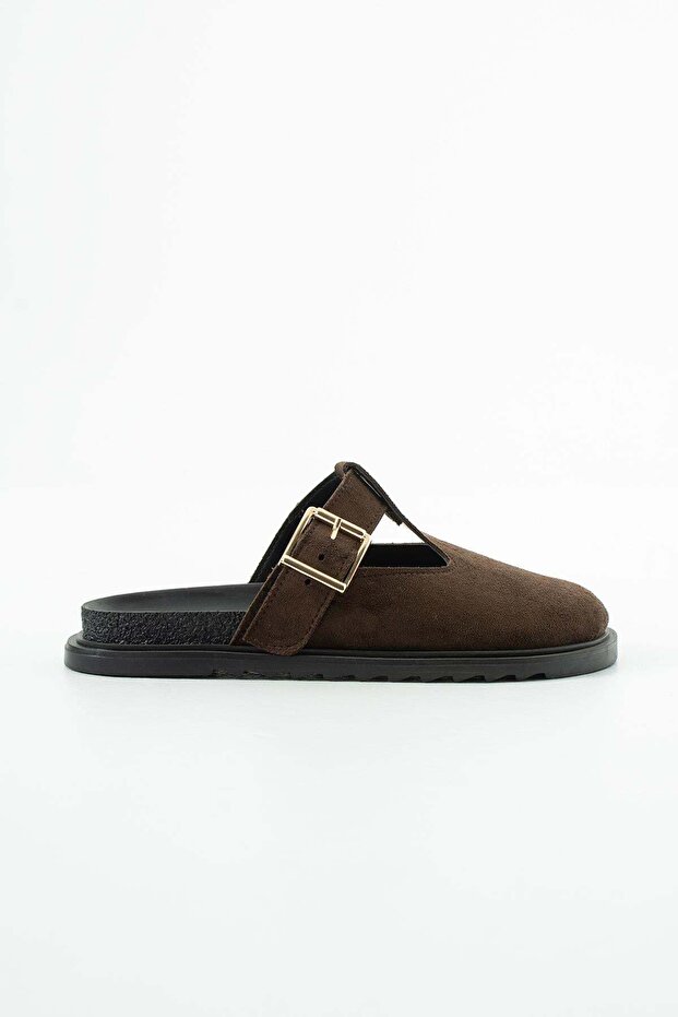 Luana Brown Suede Buckle Detailed Slippers