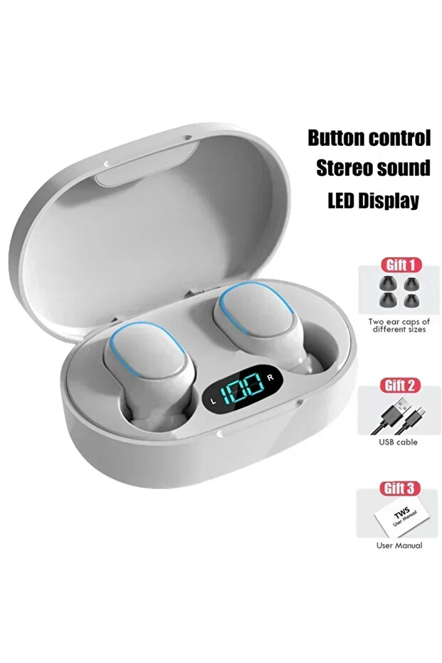 سماعة رأس لاسلكية E7S أصلية بيضاء مع ميكروفون وشاشة LED، سماعات أذن TWS، سماعة بلوتوث