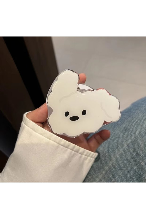 WHITE Korean Cute Beige Puppy Magnetic Holder Grip Tok Griptok Phone Stand Holder Support for IPhone